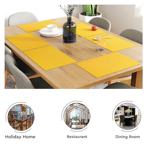 Image of Encasa XO Dining Table Mats Set of 6, Ribbed Cotton Table Mat 48x32 cm | Handmade Heat Resistance Table Placemats, Non Slip, Washable & Durable Place Mat for Centre Table, Living Room Yellow