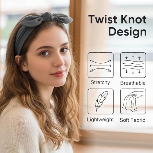 Image of DRESHOW 8 Pack Headbands for Women Bow Knotted Hair Band Facial Cloth Rabbit Ears Running Sport Elastic Hair Wrap