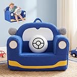 OUOZZZ Toddler Chair Comfy, Foam Kids Chair with Soft Teddy Plush, Toddler Reading Chair with Cute Arclet Designs- Car