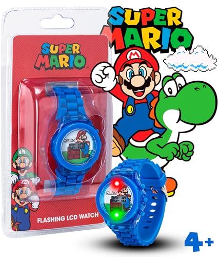 accutime super mario kids lcd digital watch with flashing lights in dial featuring mario design and molded silicone strap  easy-read time display  durable build  fits wrists 5534 to 834