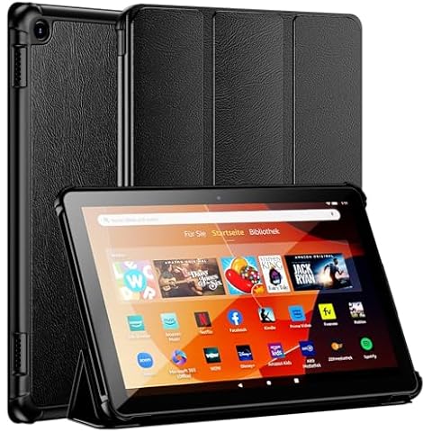 Fire HD 10 Tablet Case(Only Compatible with 13th Generation 2023 Release),Amazon Kindle Fire 10 Tablet Case, Ubearkk Lightweight Slim Shell Quality PU Leather Trifold Stand Cover Auto Wake/Sleep,Black Cover