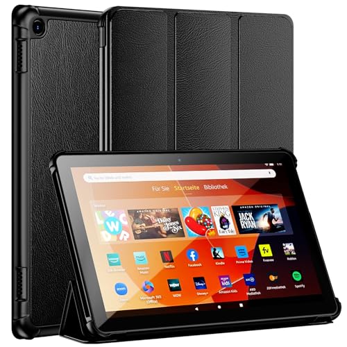 Fire HD 10 Tablet Case(Only Compatible with 13th Generation 2023 Release),Amazon Kindle Fire 10 Tablet Case, Ubearkk Lightweight Slim Shell Quality PU Leather Trifold Stand Cover Auto Wake/Sleep,Black