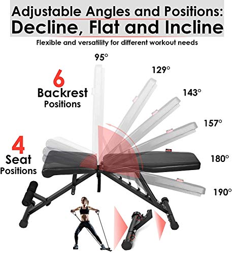 INTEY Adjustable Weight Bench, Foldable Workout Bench for Home Gym Full Body Workout, Flat Decline Inclide Adjustable Utility Bench for Weight Lifting