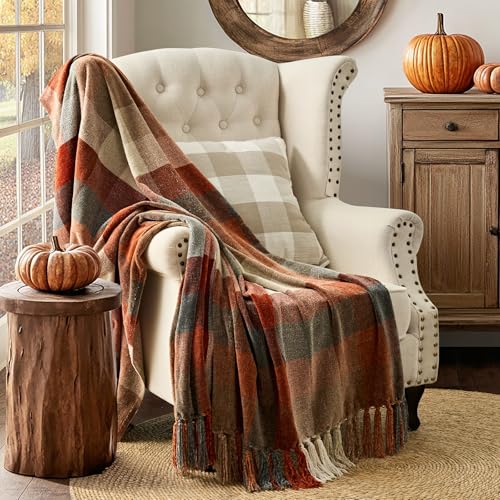 EVERGRACE Plaid Chenille Throw Blanket for Couch, Super Soft Cozy Decorative Fall Throw Blanket with Tassels for Bed Sofa Gift, Lightweight Harvest Plaid Throw Blanket for Autumn 50”x60” EVERGRACE Plaid Chenille Throw Blanket for Couch, Super Soft Cozy Decorative Fall Throw Blanket with Tassels for Bed Sofa Gift, Lightweight Harvest Plaid Throw Blanket for Autumn 50”x60”