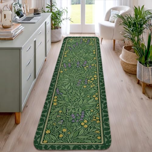 Alfombra de pasillo lavanda botánica lavable de pelo bajo rectangular para interiores 6
