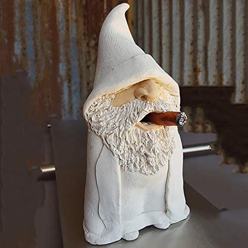 Homebaby 7.87inch Creative Wizard Old Men Gnome Garden Home Decorations White Naughty Gnome Ornaments Polyresin Garden Sculpture Funny Lawn Figurine for Lawn Yard Balcony Porch Patio Decor (A)