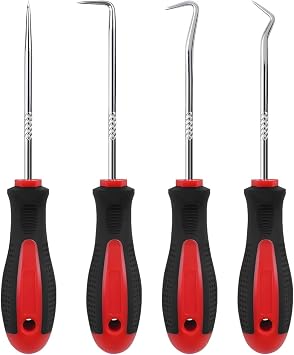 Zpana 4PCS Car Precision Hook and Pick Set, O Ring Vehicle Oil Seal Gasket Pick with Ergonomic Handle, Automotive Mechanic Hooks Puller Remover Tool, Universal for Automobile RV Truck Style B