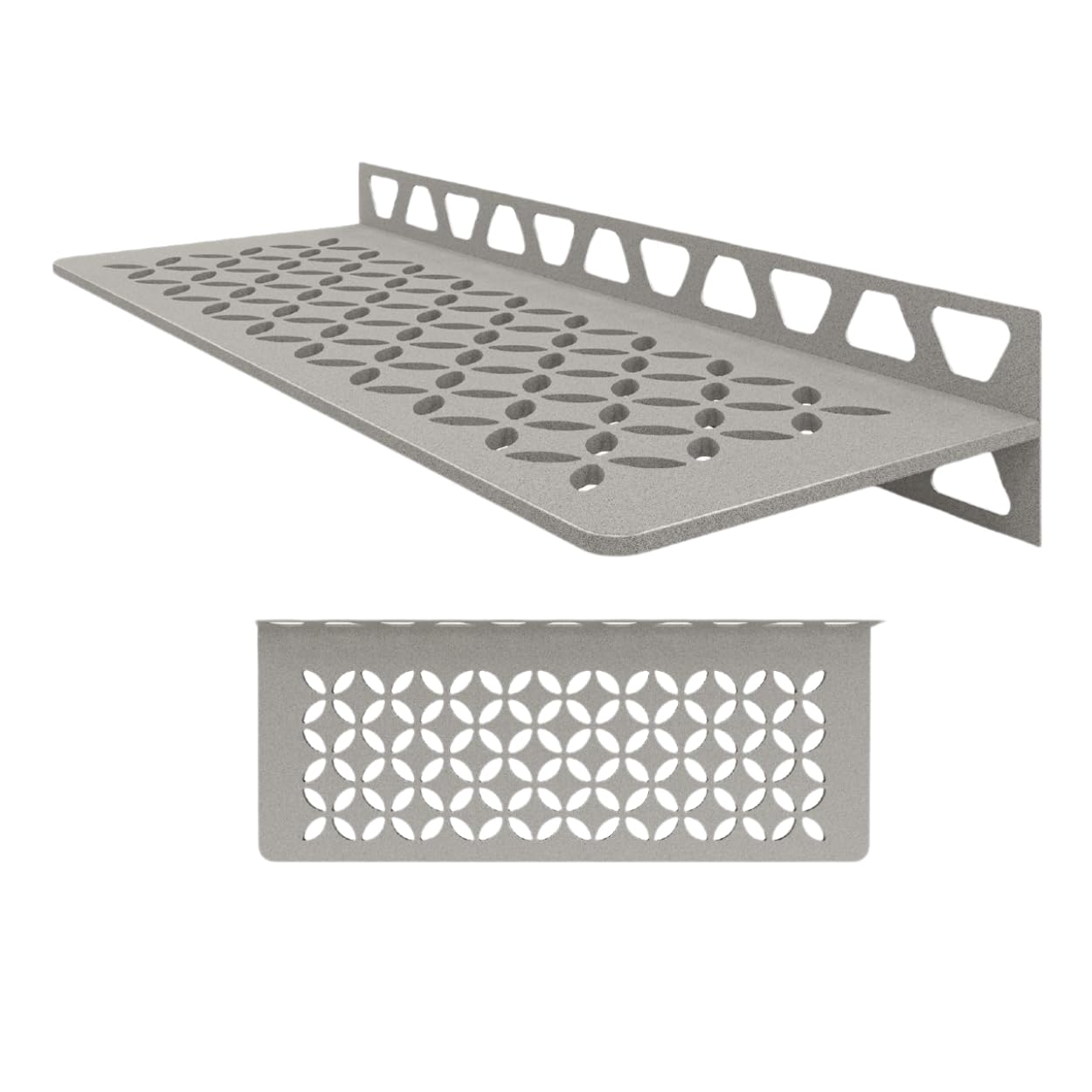 Schluter Étagère rectangulaire pour murs carrelés – 4 mm d'épaisseur, motif floral, matériau en aluminium, finition gris pierre – SWS1D5TSSG