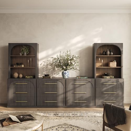 Image of BELLEZE Jagger 130 inch Wall Unit 6-Piece Modular TV Stand - Ebony