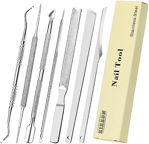 ZIZZON 7 Pcs Ingrown Toenail File and Lifters Set, Stainless Steel Ingrown Toenail Removal Kit, Manicure Treatment Under Nail Cleaner Pedicure Tools