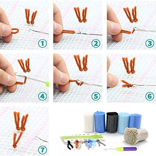 Image of ZFFLYH Latch Hook Kit for Adults and Kids, Chickens Printed Pattern Canvas and Precut Wools, Pillow Cover Handcraft Printed Pillowcase Embroidery Set