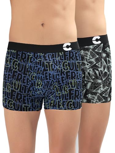 Image of Freecultr Men's Cotton Stretch Printed Trunks | Soft Breathable Innerwear with Stylish Logo Waistband | Comfort Fit Trunks for Everyday Wear