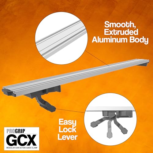 Image of ProGrip GCX Edge 50 Inch Clamp Guide Modular Extendable Track for Circular Saws, Routers & Jigsaws -Aluminum Cutting Guide with Locking Handle