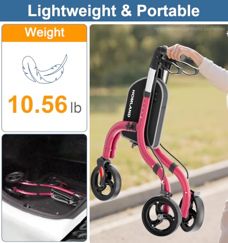 Image of HOMLAND Foldable 3 Wheel Walkers for Seniors, Lightweight Aluminum Frame