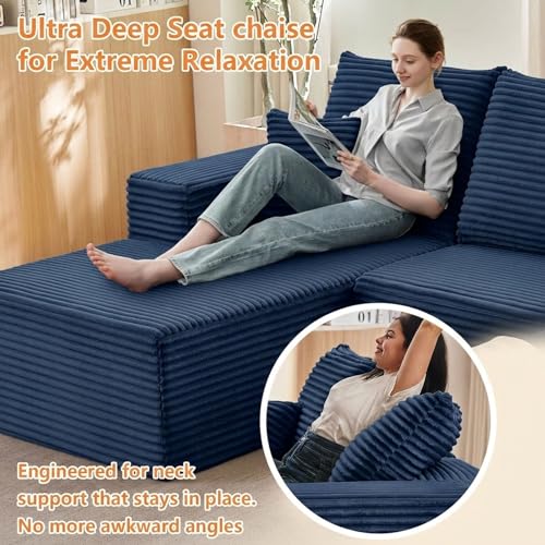 Image of Sectional Couches for Living Room Cloud Couch Sofa with L-Shape Couch in a Box Upholstered Boneless Couchs Modern Modular Sectional Couch with Chaise (Blue,B-3 Seater-Left-Facing Chaise-96 inch)