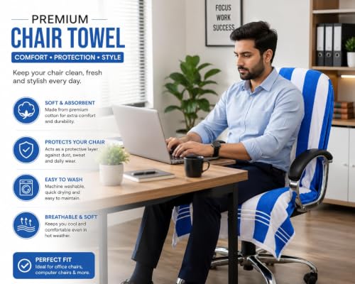 Image of ROMAN HOME Car & Office Chair Towel with 2 Tie Knots| Super Soft 400 GSM (2, Blue line)