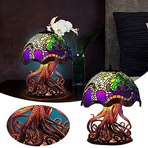 Atsbay Painting Glass Mushroom Table Lamp, 5.9 Inch Hight Stained Glass Plant Series Night Light, Bohemian Resin Mushroom Decorative Bedside Lamp For Bedroom Living Room Home Office Decor Gift E #TOP3