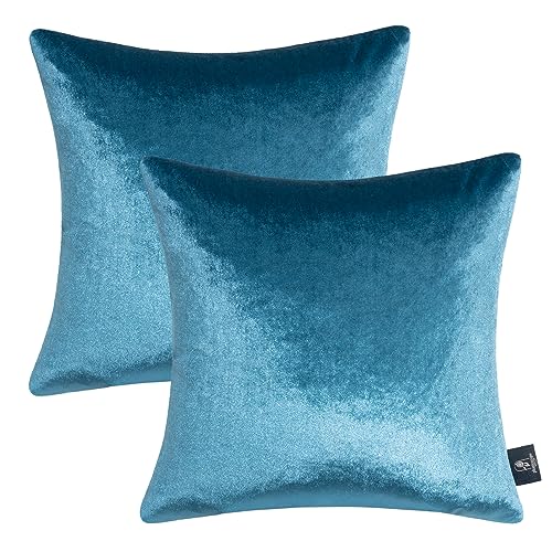 Image of Phantoscope Pack of 2 Velvet Decorative Throw Pillow Covers Soft Solid Square Cushion Case for Couch Shiny Blue 18 x 18 inches 45 x 45 cm