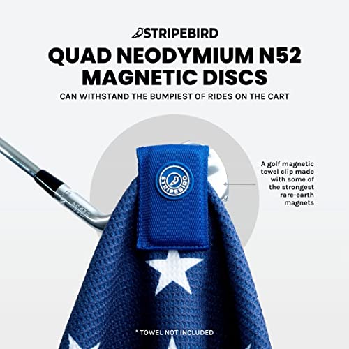 Stripebird - Magnetic Clip For Any Golf Towel (Royal Blue) - Highest Strength Magnet - Easily Access Golf Towel While You Golf - Attaches To Golf Cart, Clubs Or Golf Hub - Removable From Towels #TOP1