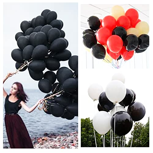 Image of 100pcs Black and White Balloons 12 Inch Thickened Latex Balloons for Birthday Wedding Graduation Party Decorations (Black White balloon)