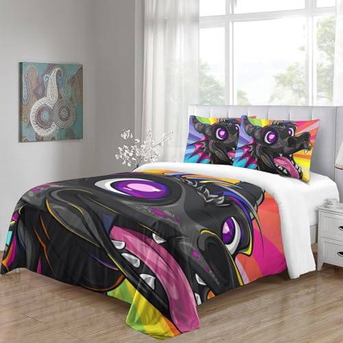 Housse de couette dragon 3D en microfibre 140x200 cm avec taies - 5