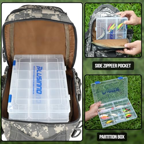 Image of PLUSINNO Fishing Backpack Tackle Bag, Water-Resistant Backpack with Rod Holder, Ideal Gifts for Men