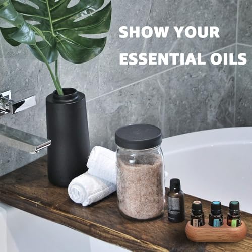 Image of VolksRose Red Oak Essential Oil Organizer 5~20ml - 3 Bottle Wooden Oil Holder - Display Stand for Travel & Home, Storage Rack for Essential Oils, Nail Polish, Perfume, Compact Shelf for Tabletop
