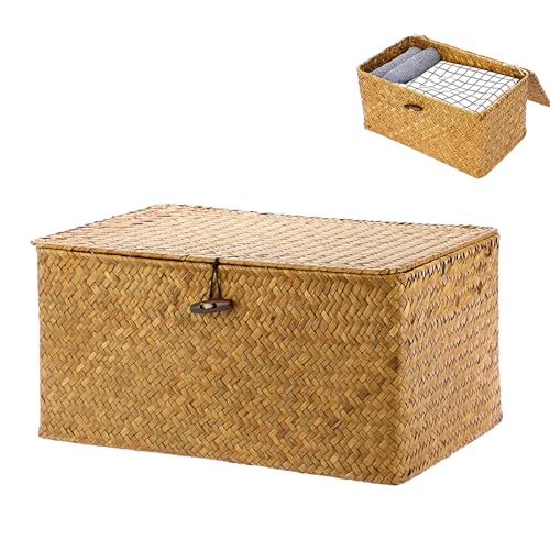 Cesto Portaoggetti in Rattan Intrecciato, Cestini Portaoggetti in Alghe Marine Intrecciate a Mano, Cesta in Vimini di Seagrass, per Bagno, Soggiorno, Cucina (M, Arancione)