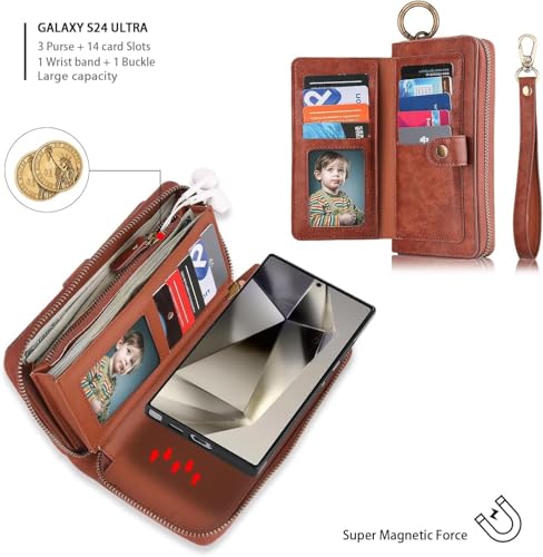 Étui Samsung Galaxy S26 Plus marron avec housse portefeuille à rabat amovible