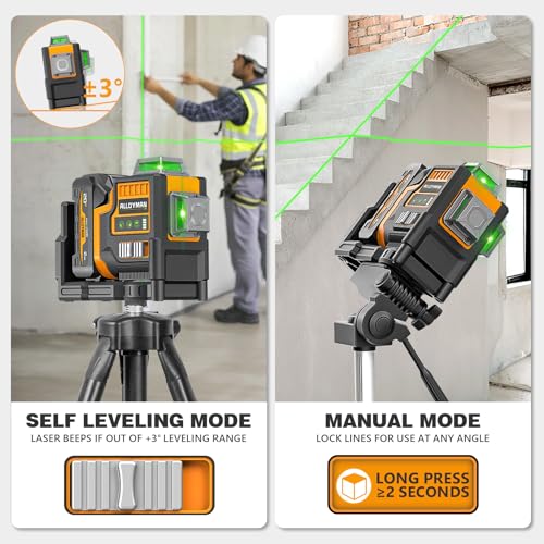 Image of Alloyman Max 20V Laser Level with Tripod, 3x360 Self-Leveling Laser level, 3D Lazer Leveler Tool for Construction, Picture Hanging with Strong Magnetic Bracket & Hard Carry Case