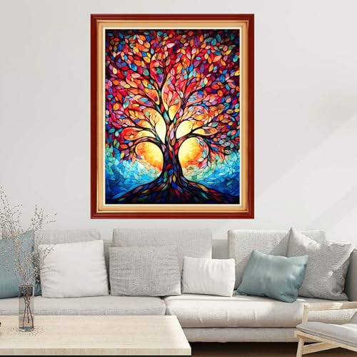 Image of Joyhoor Cross Stitch Kits for Beginners Stamped Cross-Stitch Supplies Needlework preprint Embroidery Kits for Adults DIY Needlepoint Kits Embroidery Patterns 11CT-Magic Colorful Tree 16x20 inchs