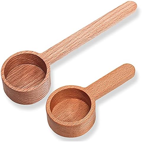 2 Pieces Coffee Scoops for Canisters, Wooden Tablespoon for Ground Coffee or Protein, Long Handle Measuring Spoons Set Made of Beech Cover