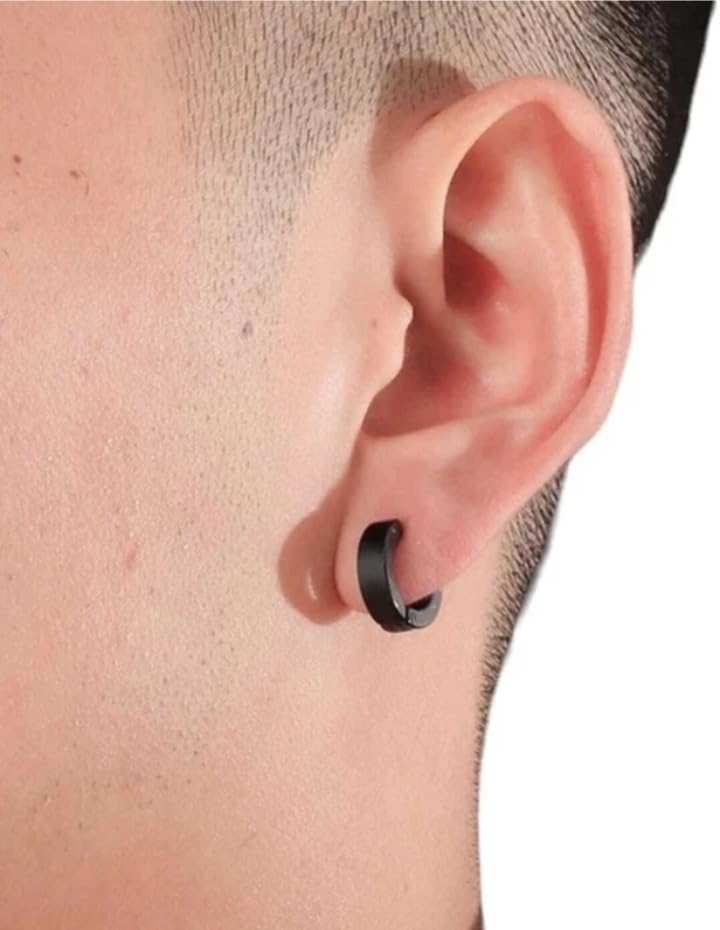 t trendy mart Hoop Bali Earrings for Men and Boys, 316L Stainless Steel, Black, Non Piercing Fashion Earrings-picture-34