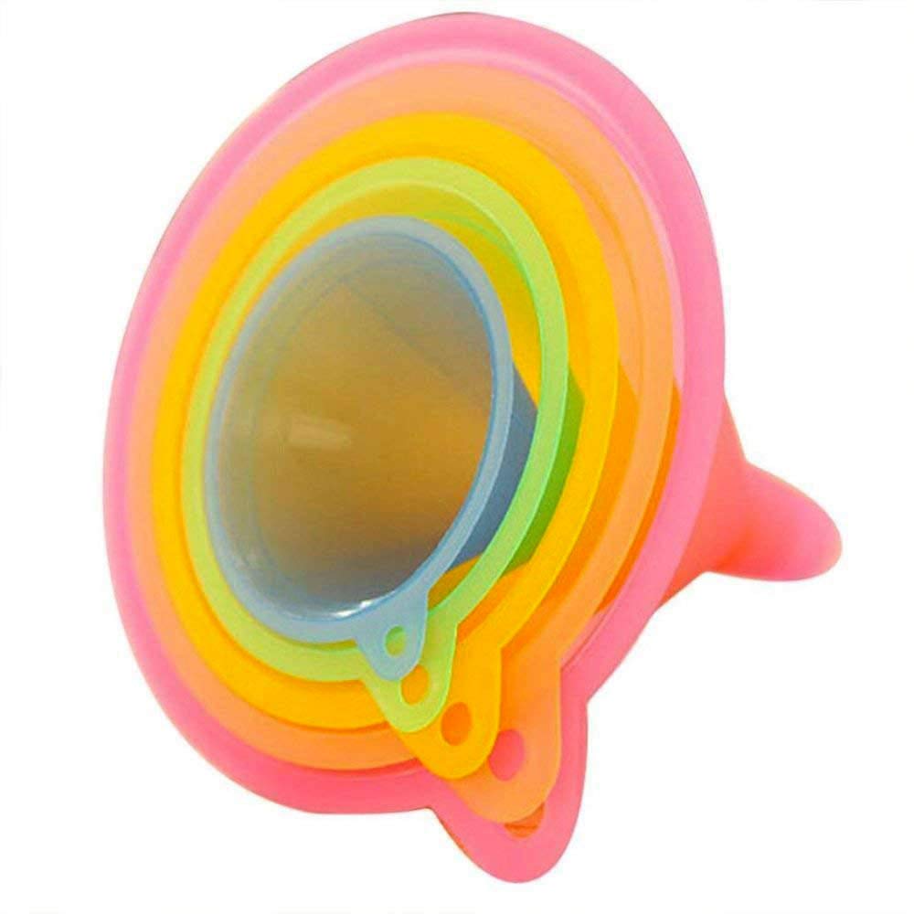 5pcs Candy Color Funnel Set, General Purpose Plastic Funnels for Quick and Clean Transferring Liquids, Dry Goods, Between Pitchers, Bottles, Cans and Containers, Assorted Sizes and Colors