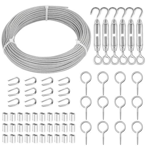 TooTaci 30M Drahtseil-Set – 3mm Vinylummanteltes Edelstahlseil mit M4 Spannschlössern, Perfekt für Spalier, Gartenstützen, Lichterketten & Wäscheleinen