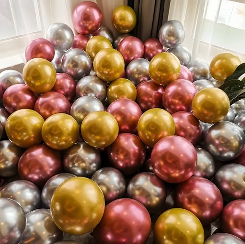 Image of Chrome Metallic Balloons Red 100 pcs Glossy Latex Balloon for Birthday Decoration Kit Wedding, Anniversary Floral Garland 10 Inch Helium Supported