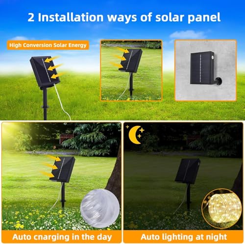 Image of XERGY Solar Outdoor Rope Lights- 50 LED, Auto on /Off, Waterproof Flexible Tube Fairy Lights with 8 Lighting Modes & 8 Hours Timer for Garden, Home, Party & Festival Decoration (5 Meter, Warm White)
