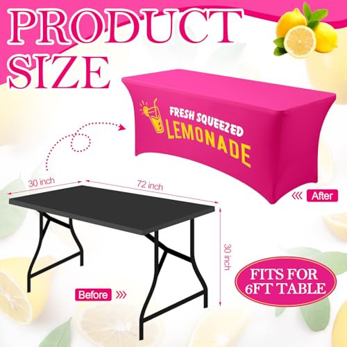 Oudain Lemonade Stand Supplies Tablecloth Stretch Spandex Table Cover Lemonade Vendor Tablecloth for Standard Folding Tables Summer Gathering Beach Picnic Lemon Birthday Party Decor(Hot Pink,6ft) by Oudain - Used condition - Image 2