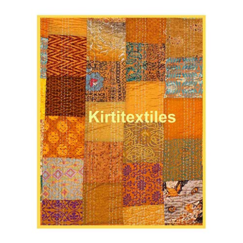 Image of Silk Hand Made Design Kantha Quilt Blanket, Bed Cover, Bedspread (Size 90 inch X 108 inch) - Multicolour