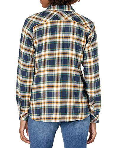 Dickies womens Long-sleeve Plaid Flannel Work Utility Button Down Shirt, Ink Navy Plaid, XX-Large US