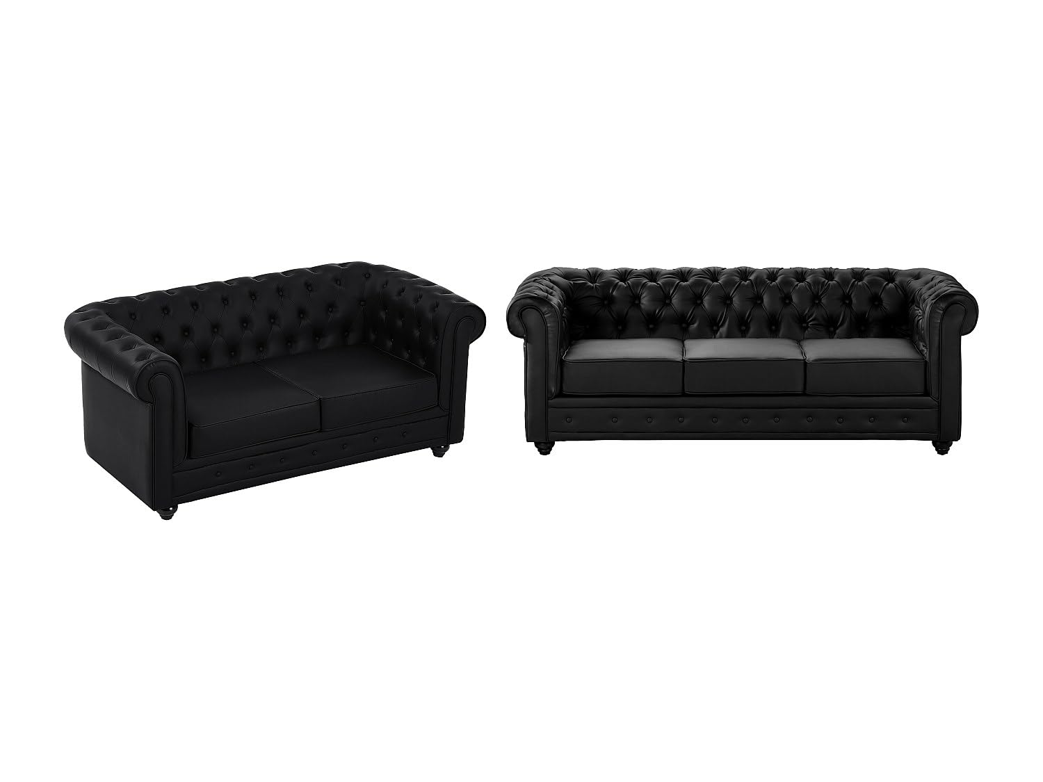 Vente-unique - Canapés 3 Places et 2 Places en Simili Noir Chesterfield