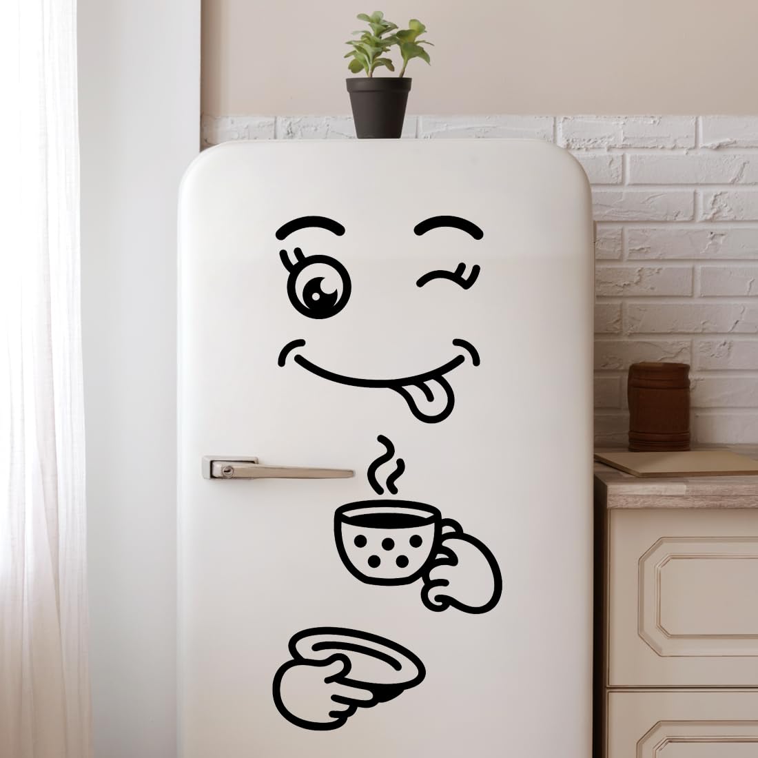 Wall4stickers Black Smiling Face Funny Peel And Stick Sticker Fridge Decal - Easy-To-Apply Decorative Vinyl Decal For Fridge, Wall Art