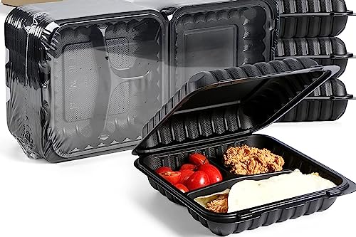150-Count 3-Compartment Hinged Black Meal Prep/Take Out Containers - 9