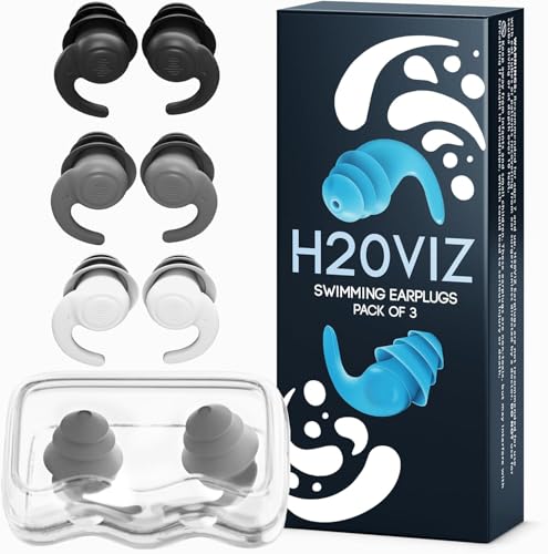 H20VIZ Swim Ear Plugs - 3 Pairs, Silicone