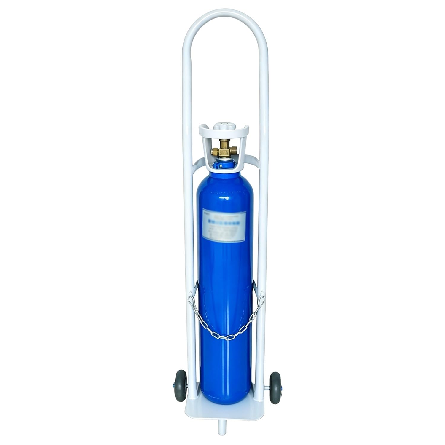 Genérico Carro para bombona de oxígeno con 2 Ruedas, móvil/Fijo, Soporte portátil de Acero para bombonas de oxígeno para Almacenamiento y Transporte de bombonas de Gas (Blanco, 95 cm de alt