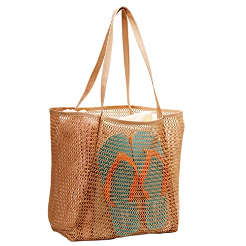 Beach Bag Mesh Tote Bag Lightweight Foldable Beach Tote with Zipper Pocket for Women Vacation Beach Pool Trip2