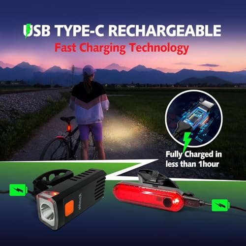 KunHe Luces para Bicicleta Recargables USB-C Delantera y Trasera 8 Unidades Negro miniatura 5