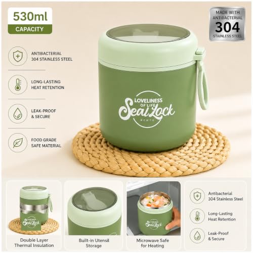 Image of Insulated Stainless Steel 1060ml Lunch Box with 350ml Tumbler | Leakproof Hot Cold Food Container | BPA-Free Cute Tiffin Box for Kids, School, Office, Travel, Picnic (Mint Green)