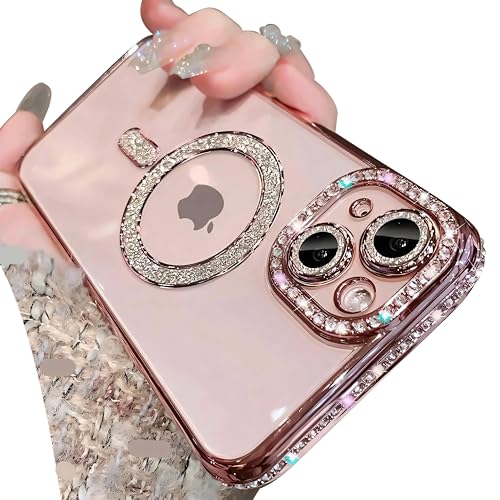 【Mag Safe対応】スマホケース、互換性for iPhone 15 Pro max/plus/Pro ケース 磁気 透明 クリアケース カバー カメラレンズの保護 デラックスダイヤモンドメッキ耐衝撃カバーMag safe 充電器対応 TPU バンパー傷