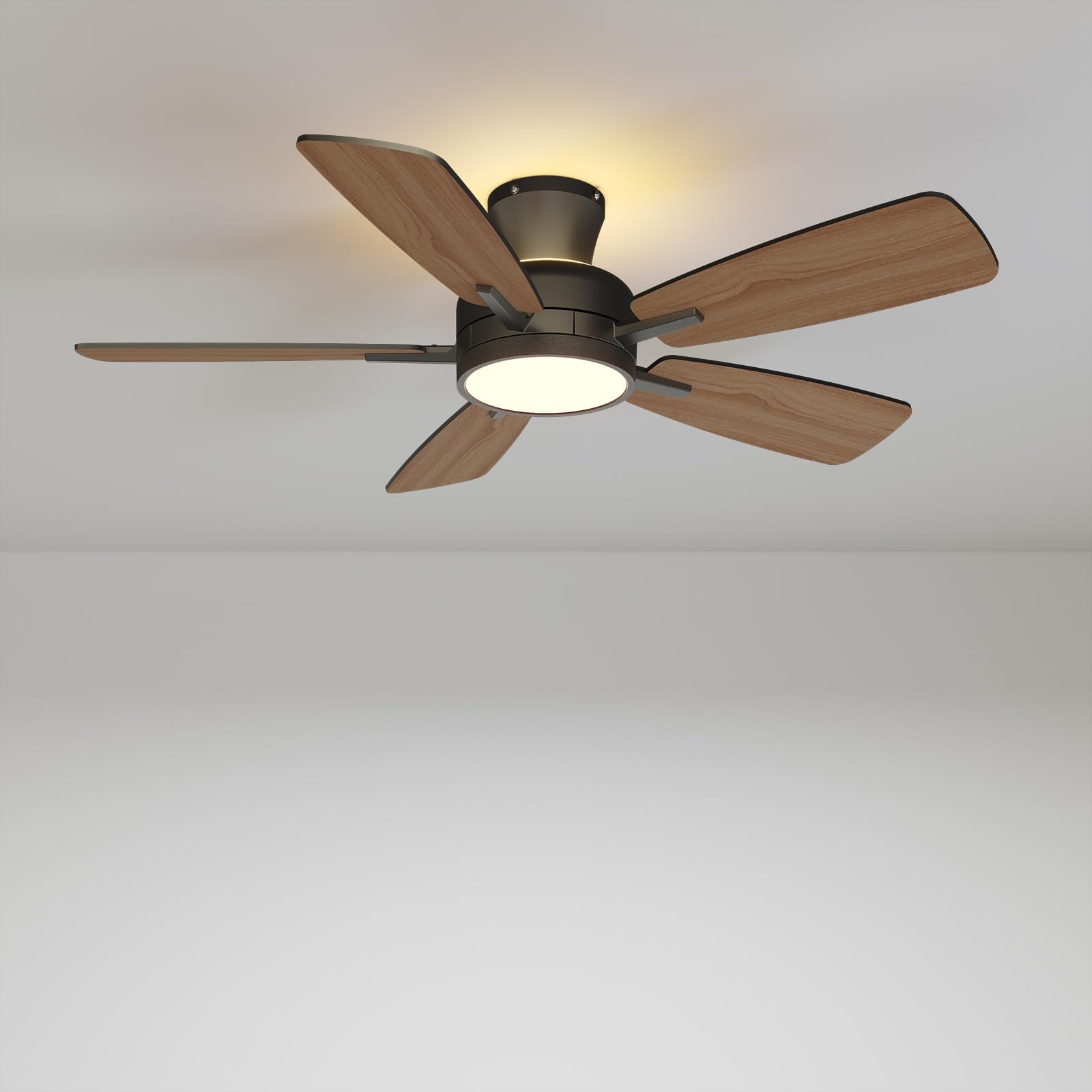 TALOYA Ceiling Fans with Lights and Remote, 46 Inch Low Profile Ceiling Fan with Light, Flush Mount, Reversible, 3CCT, Dimmable Black Modern Ceiling Fan for Bedroom, Living Room, Outdoor Patio